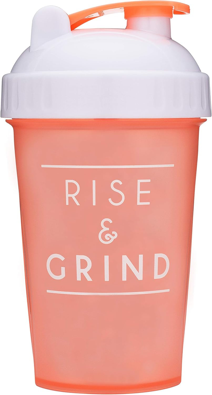 20-Ounce Shaker Bottle with Action-Rod Mixer | Shaker Cups with Motivational Quotes | Protein Shaker Bottle Is BPA Free and Dishwasher Safe | Two Pack - Rise Coral & Be You White/Gold