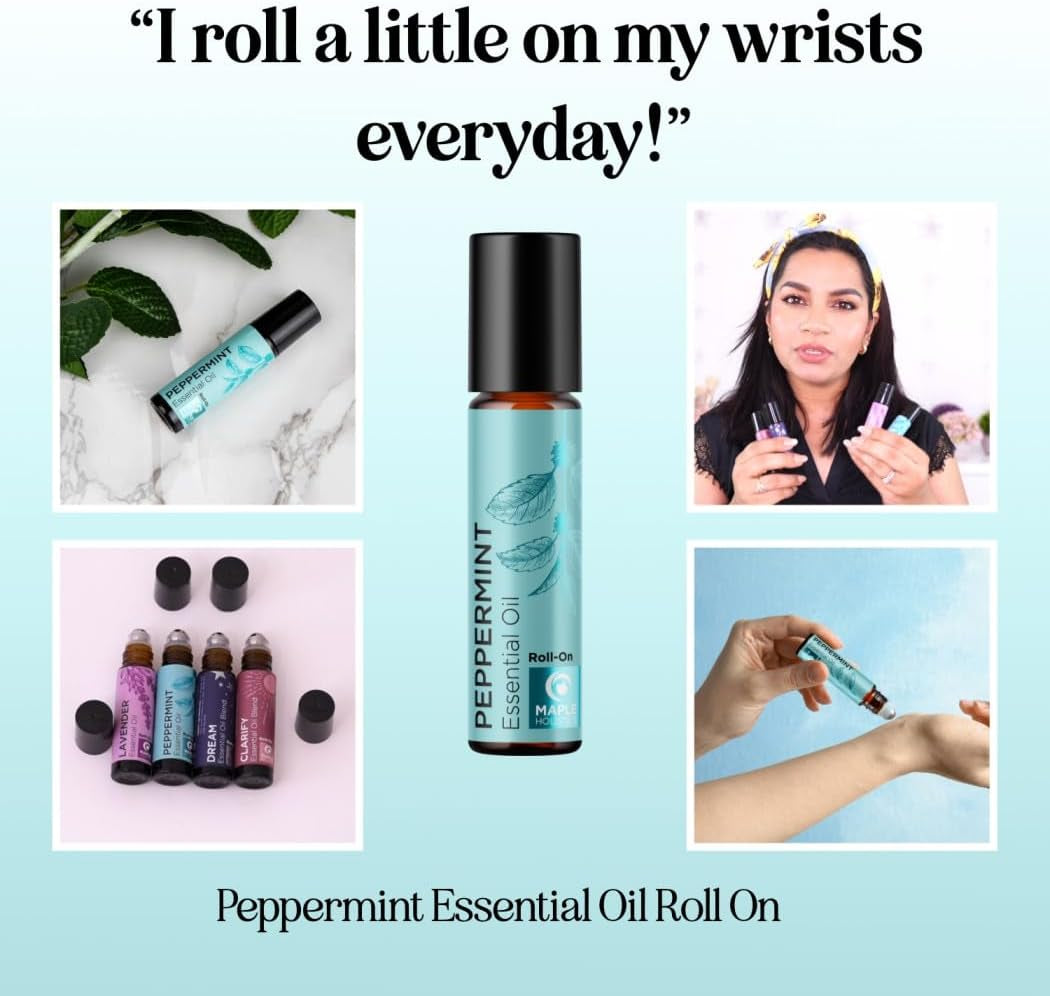 Peppermint Oil Roll on - Pure Peppermint Rollerball Essential Oil Aromatherapy Stick for Headaches - Natural Travel Essential and Pregnancy Must Have for Headaches Energy & Focus Support (1 Pack)