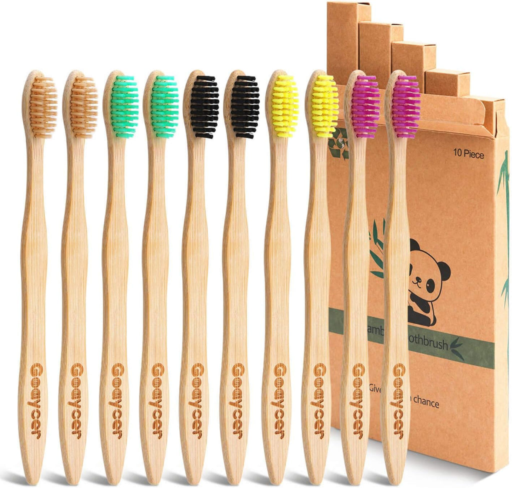 Eco Friendly Bamboo Toothbrush, 10Pack Medium Firm Bristles Biodegradable Bulk Wooden Toothbrushes
