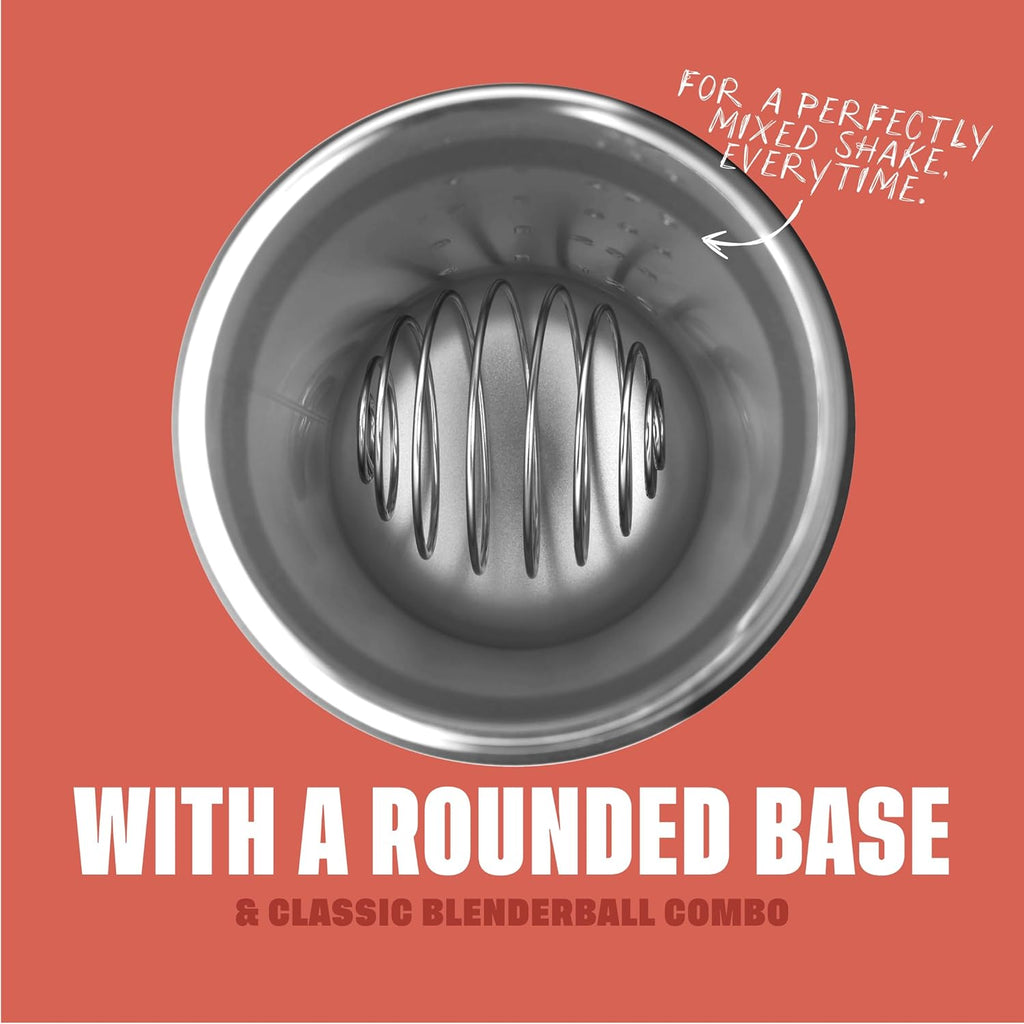 Strada Shaker Cup Insulated Stainless Steel Water Bottle with Wire Whisk, 24-Ounce, Full Color Coral