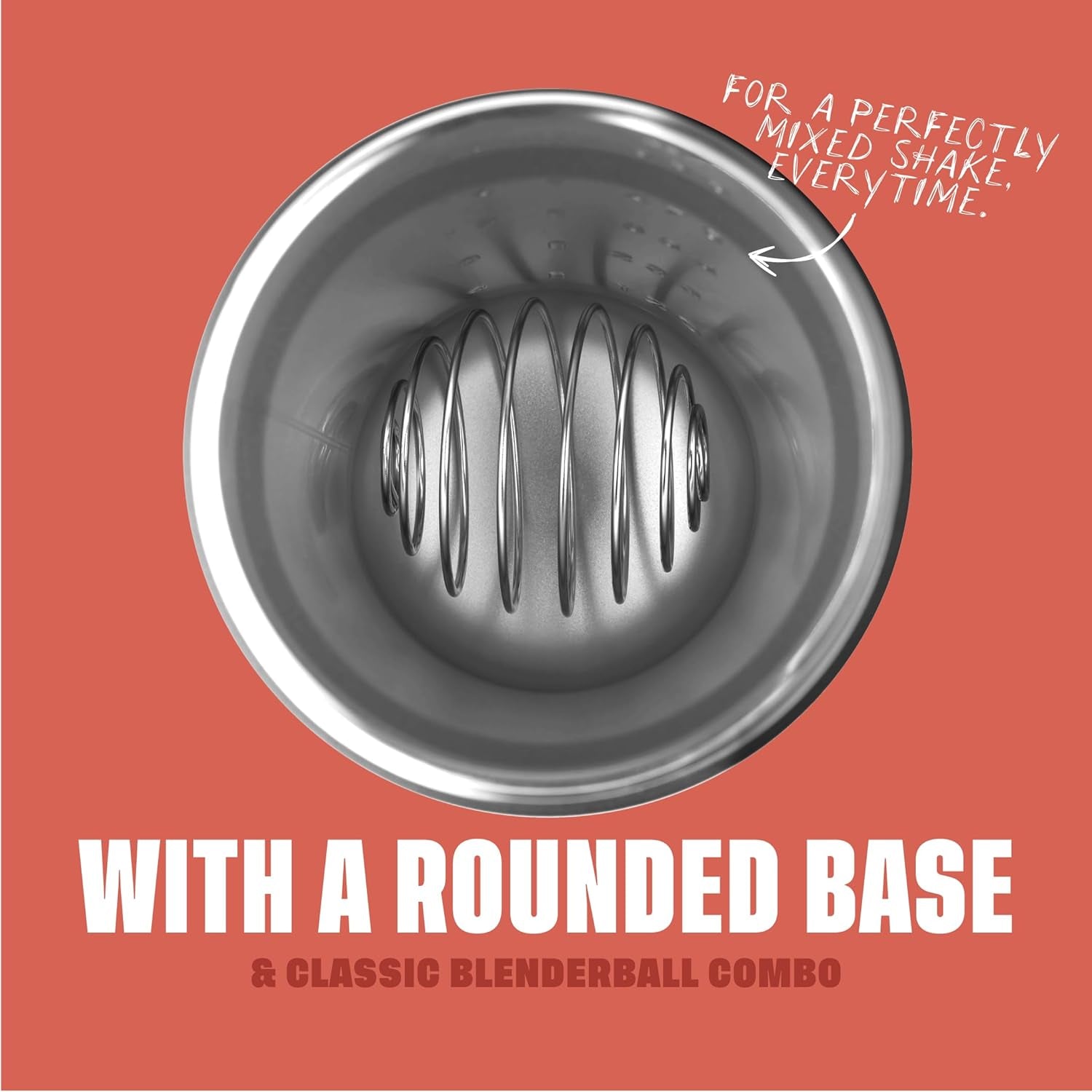 Strada Shaker Cup Insulated Stainless Steel Water Bottle with Wire Whisk, 24-Ounce, Full Color Coral