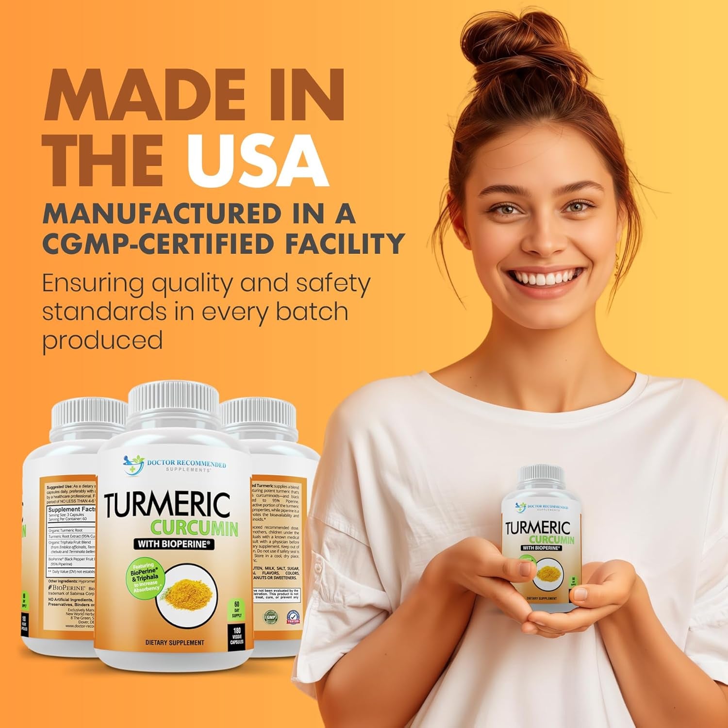 Turmeric Curcumin Supplement - 2250Mg/D - Veggie Caps - 95% Curcuminoids with Black Pepper Extract (Bioperine) - 750Mg Capsules - 100% Organic - Most Powerful Turmeric (180 Count)