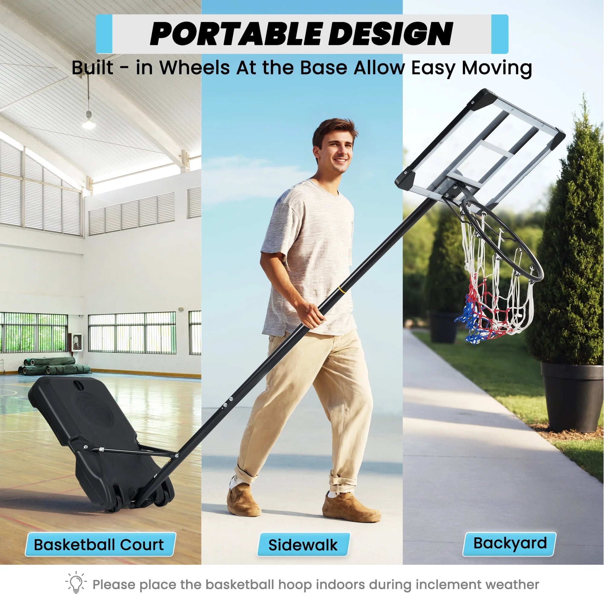 Basketball Hoop Basketball Goal System Height Adjustable 5.1Ft to 7Ft Court for All Age Ranges Indoor Outdoor Use