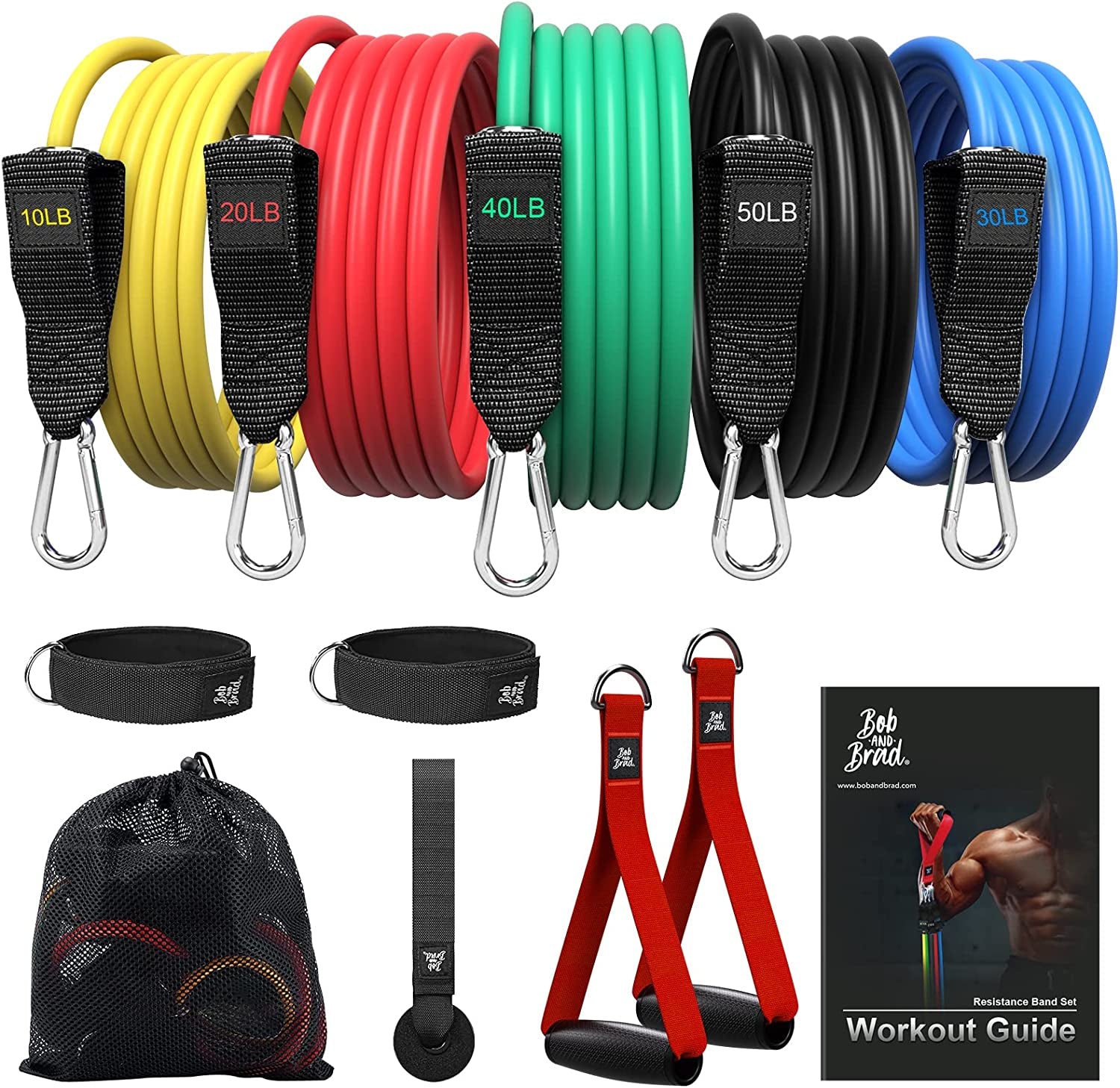 Resistance Bands, Resistance Bands Set for Workout Stackable up to 125-150 Lbs, Exercise Bands with Door Anchor, Ankle Straps, Handles and Carry Case for Strength, Yoga, Gym for Men and Women