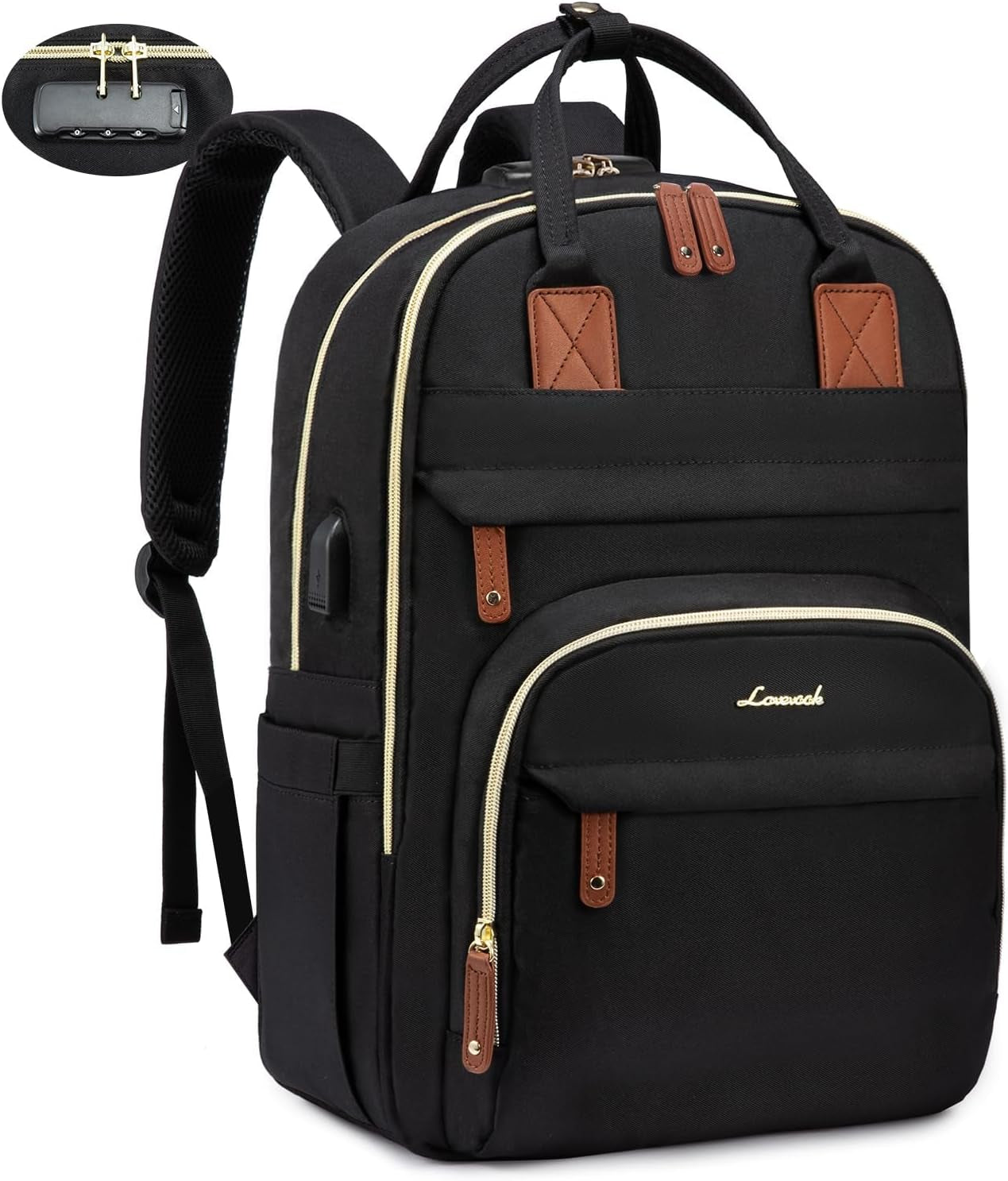 Laptop Backpack for Women, Unisex Travel Anti-Theft Bag, Business Work Computer Backpacks Purse College Backpack for Men, Casual Hiking Daypack with Lock, 15.6 Inch, Black