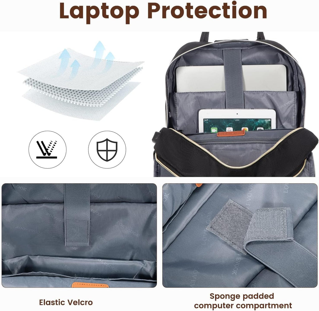 Laptop Backpack for Women, Unisex Travel Anti-Theft Bag, Business Work Computer Backpacks Purse College Backpack for Men, Casual Hiking Daypack with Lock, 15.6 Inch, Black