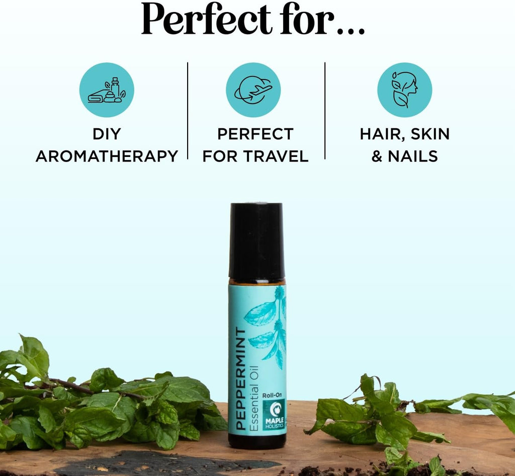 Peppermint Oil Roll on - Pure Peppermint Rollerball Essential Oil Aromatherapy Stick for Headaches - Natural Travel Essential and Pregnancy Must Have for Headaches Energy & Focus Support (1 Pack)