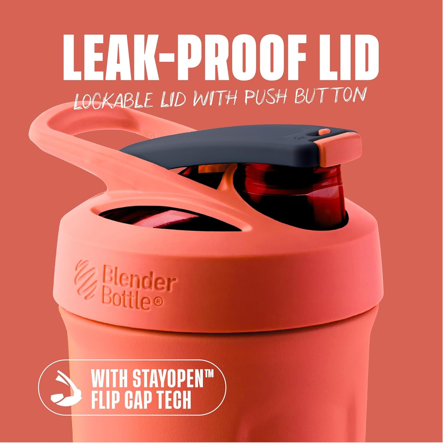 Strada Shaker Cup Insulated Stainless Steel Water Bottle with Wire Whisk, 24-Ounce, Full Color Coral