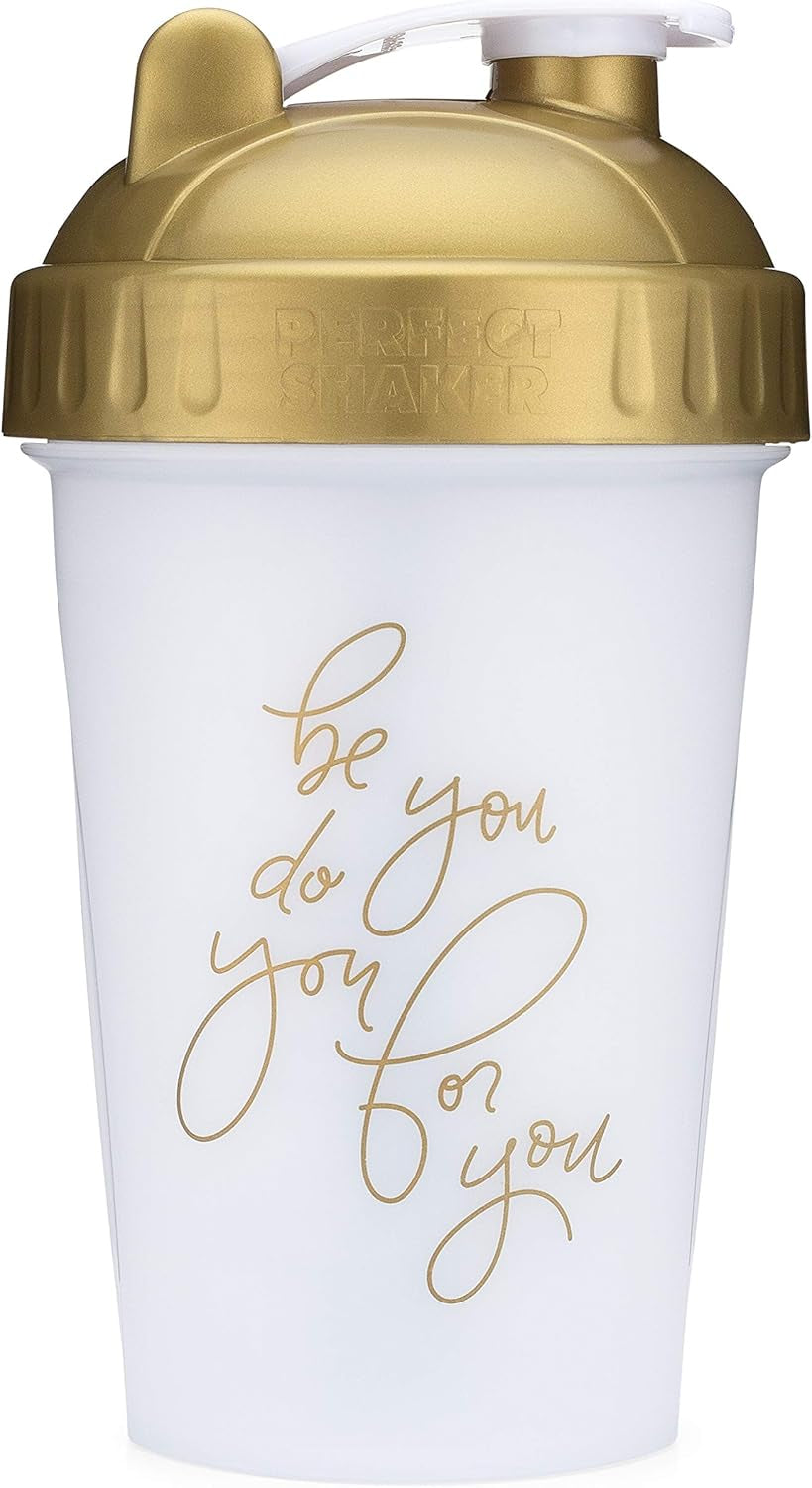 20-Ounce Shaker Bottle with Action-Rod Mixer | Shaker Cups with Motivational Quotes | Protein Shaker Bottle Is BPA Free and Dishwasher Safe | Two Pack - Rise Coral & Be You White/Gold