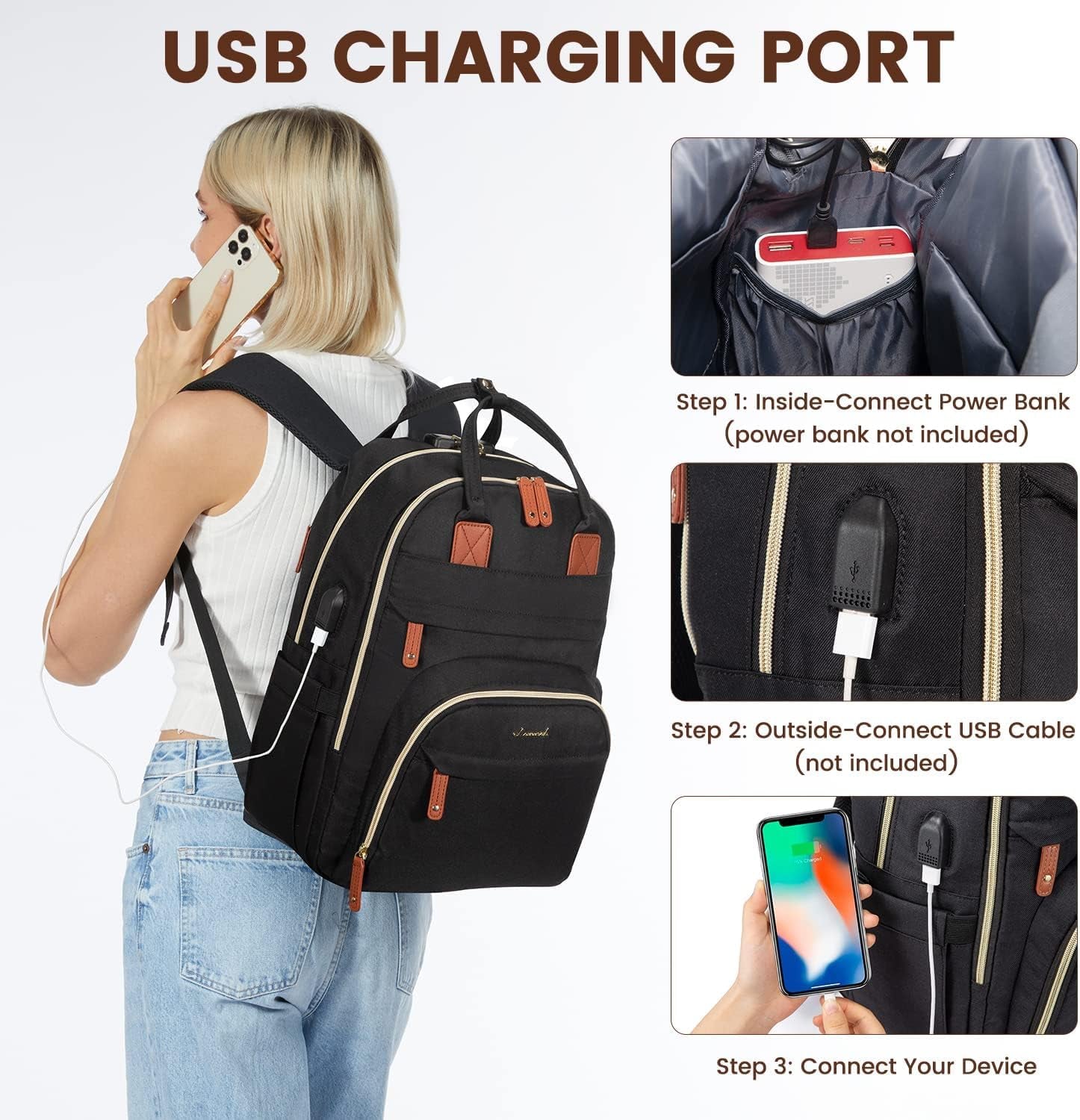 Laptop Backpack for Women, Unisex Travel Anti-Theft Bag, Business Work Computer Backpacks Purse College Backpack for Men, Casual Hiking Daypack with Lock, 15.6 Inch, Black