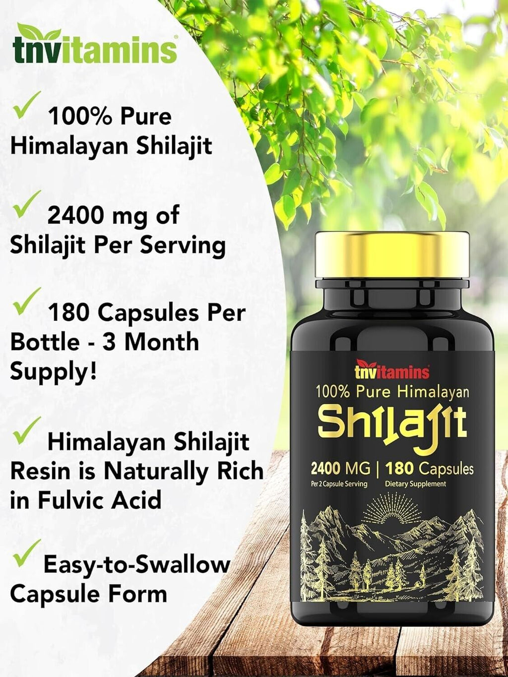 Shilajit 2400Mg 180 Caps Naturally Occurring Fulvic Acid Non Gmo/No Gluten