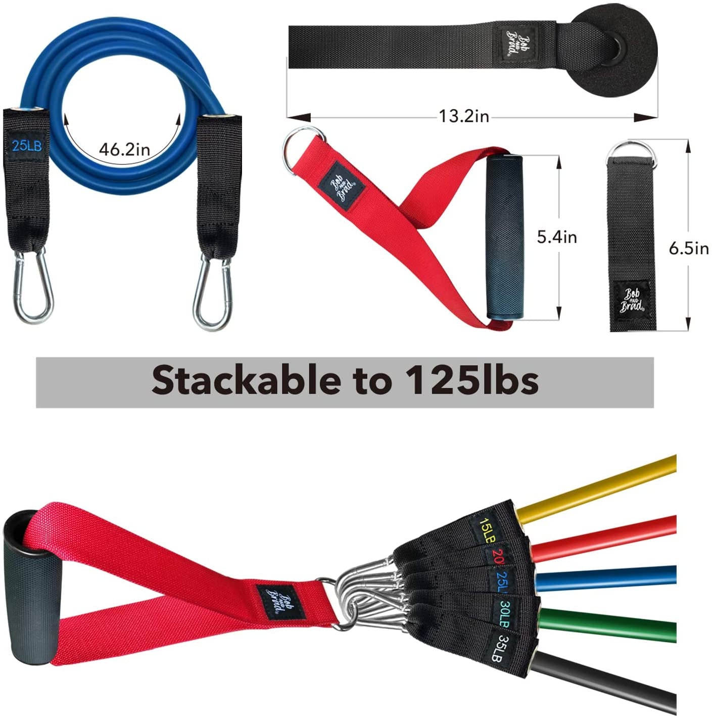 Resistance Bands, Resistance Bands Set for Workout Stackable up to 125-150 Lbs, Exercise Bands with Door Anchor, Ankle Straps, Handles and Carry Case for Strength, Yoga, Gym for Men and Women