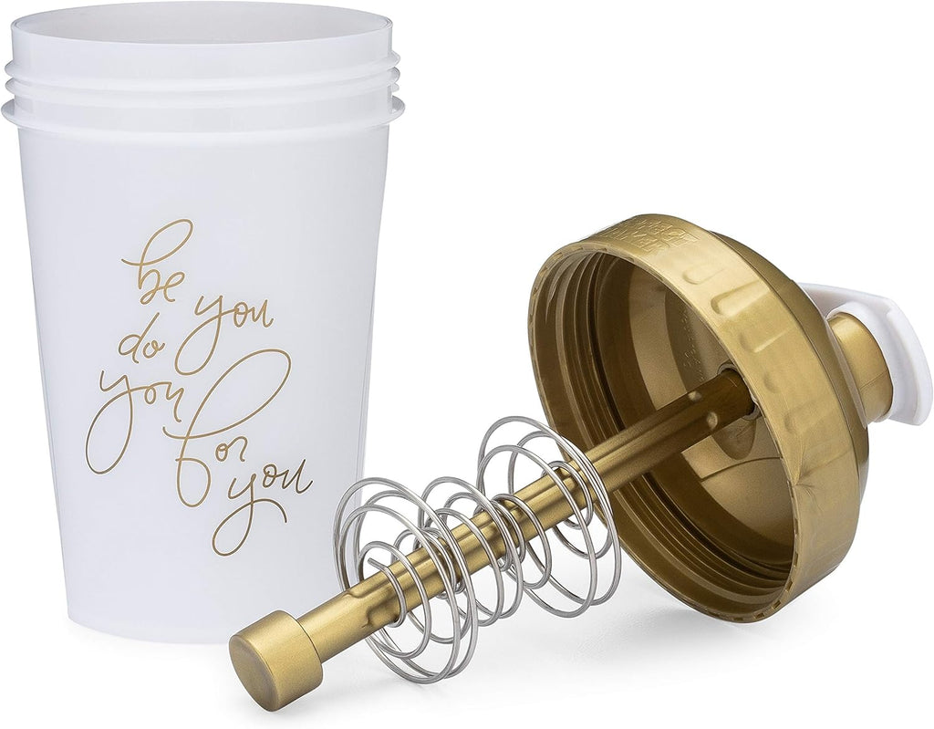 20-Ounce Shaker Bottle with Action-Rod Mixer | Shaker Cups with Motivational Quotes | Protein Shaker Bottle Is BPA Free and Dishwasher Safe | Two Pack - Rise Coral & Be You White/Gold