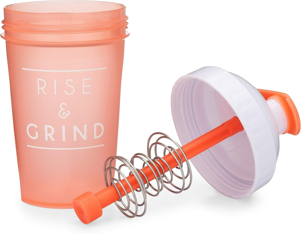 20-Ounce Shaker Bottle with Action-Rod Mixer | Shaker Cups with Motivational Quotes | Protein Shaker Bottle Is BPA Free and Dishwasher Safe | Two Pack - Rise Coral & Be You White/Gold