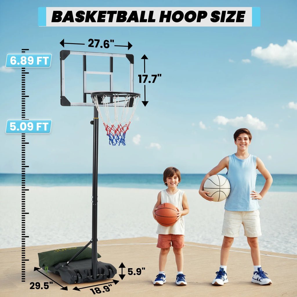Basketball Hoop Basketball Goal System Height Adjustable 5.1Ft to 7Ft Court for All Age Ranges Indoor Outdoor Use