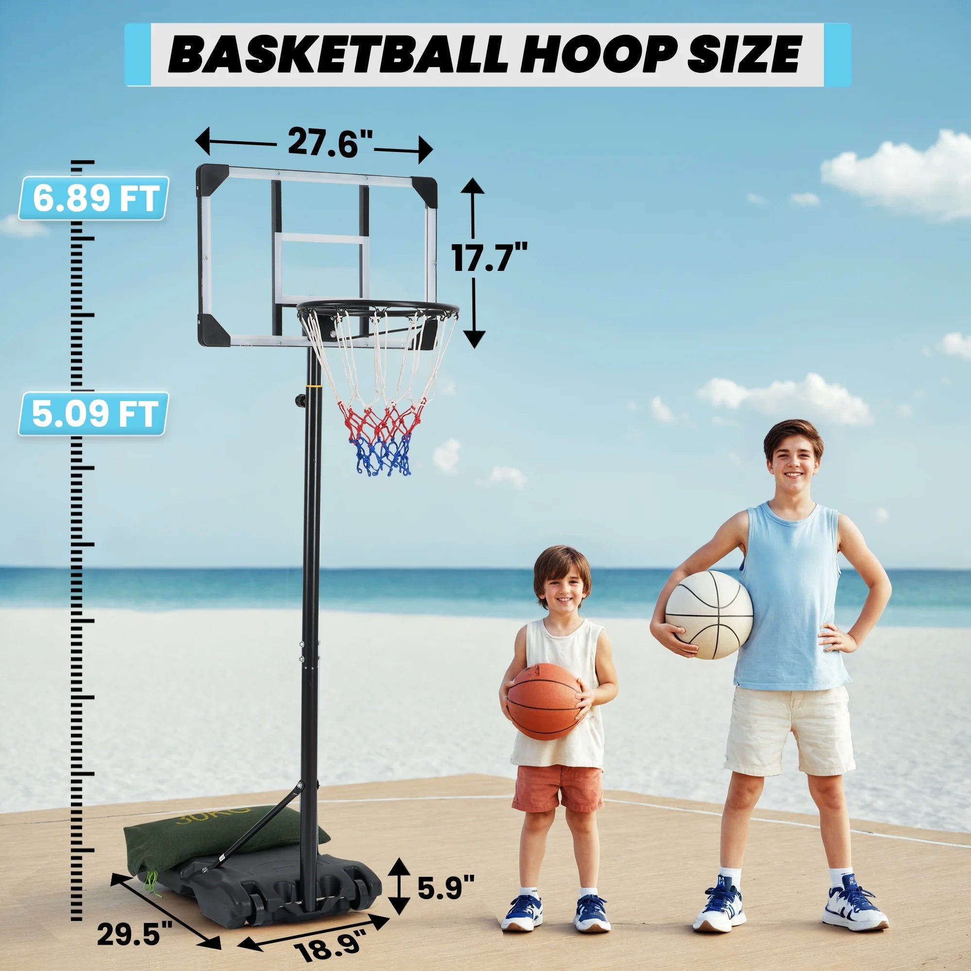 Basketball Hoop Basketball Goal System Height Adjustable 5.1Ft to 7Ft Court for All Age Ranges Indoor Outdoor Use