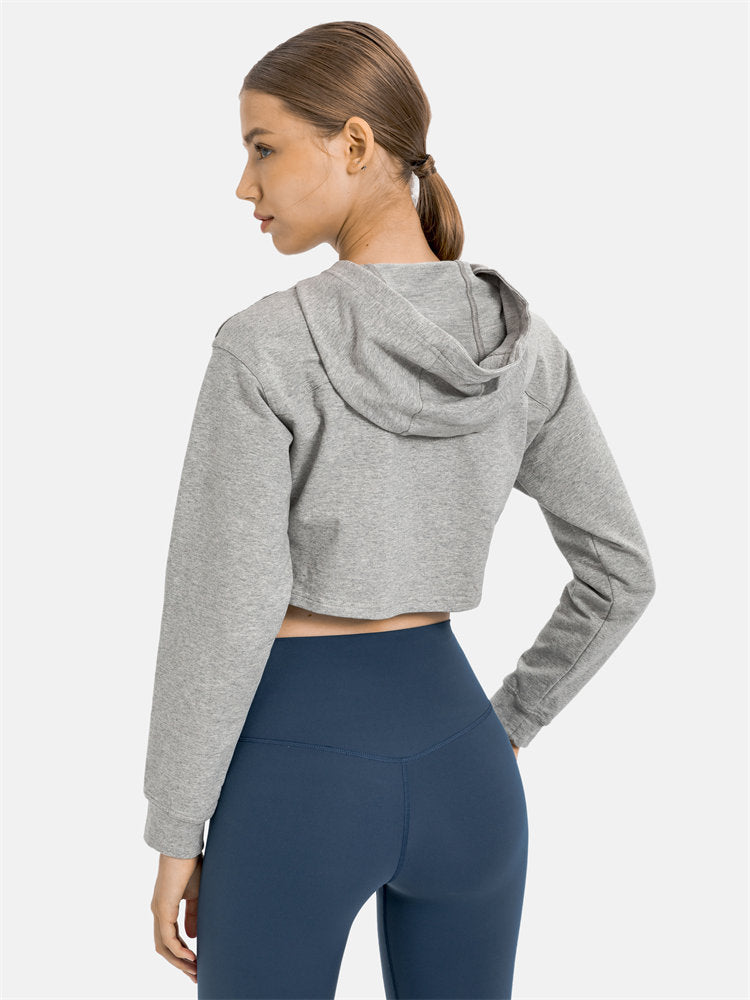 Women Workout Crop Hoodie Long Sleeve Sweatshirt Casual Pullove Sport Top Fitness Women